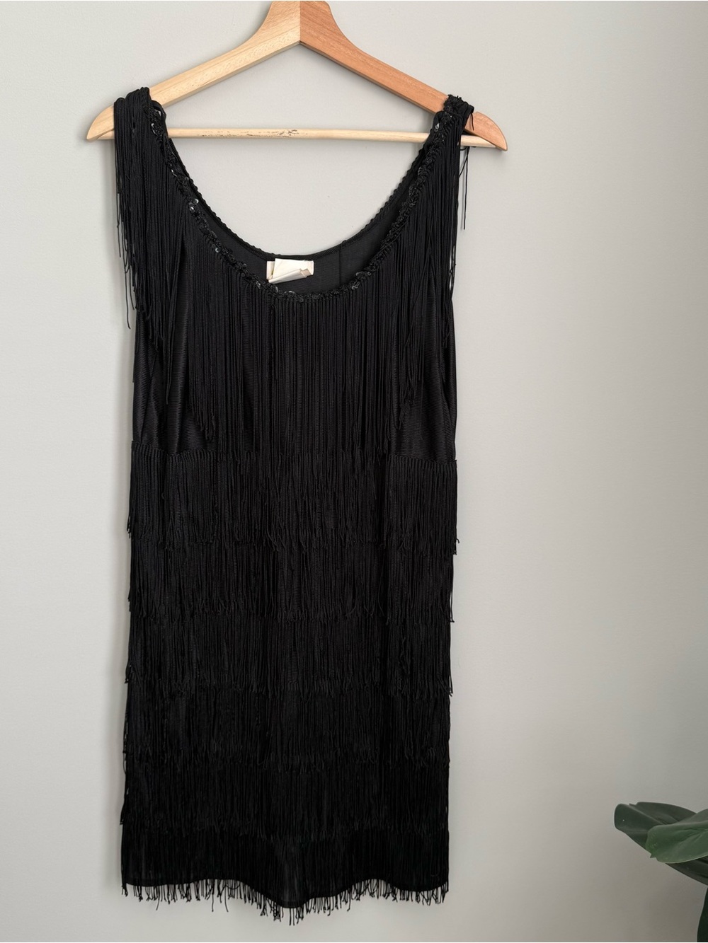 Black Flapper Girl Fringe Dress Halloween Costume Adult Size Lg
